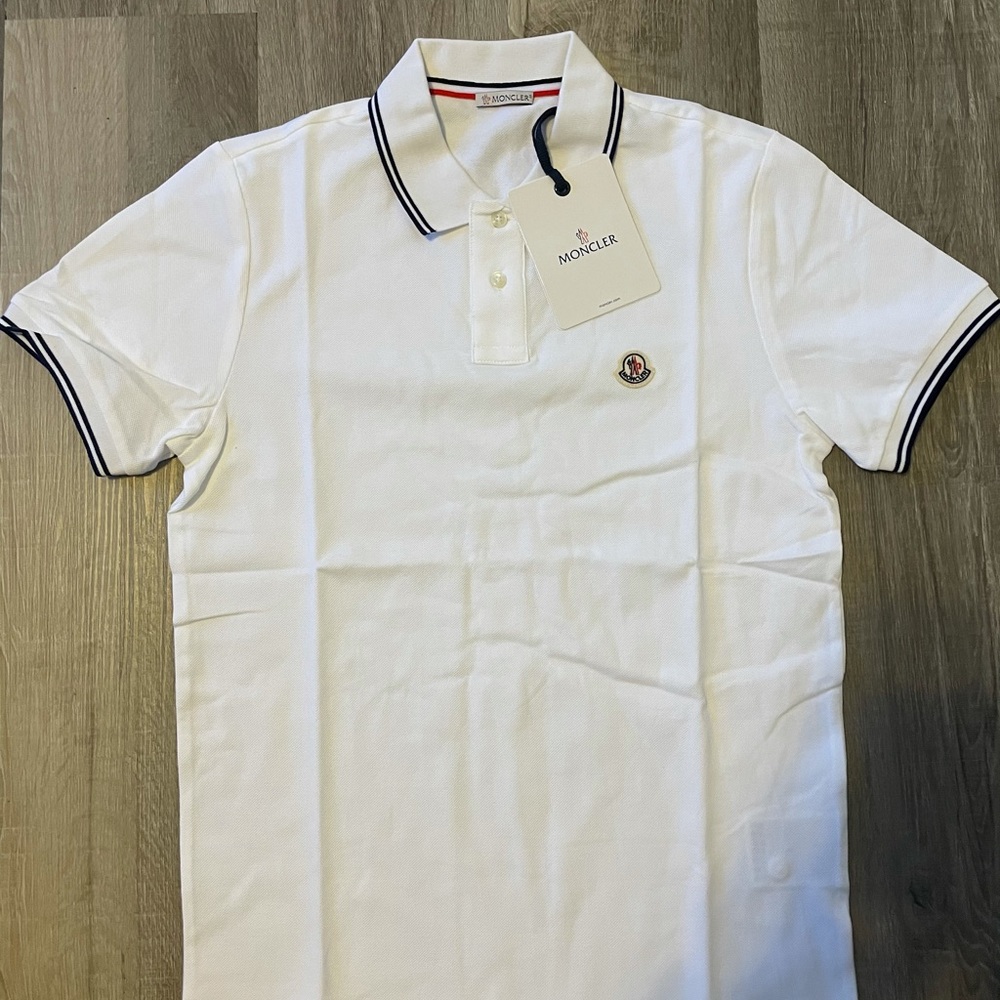 White Striped Polo Moncler Shirt